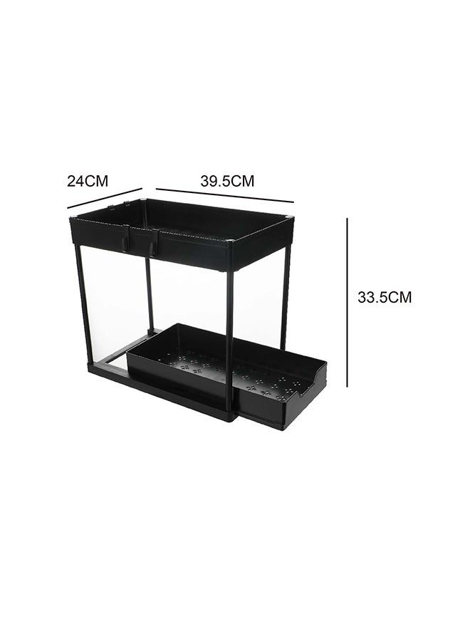 Noon East 2-Tier Under-Sink Organizer With Sliding Basket – 40 × 24 × 33.5 Cm Black Plastic Storage Rack For Kitchen & Bathroom - Image 2