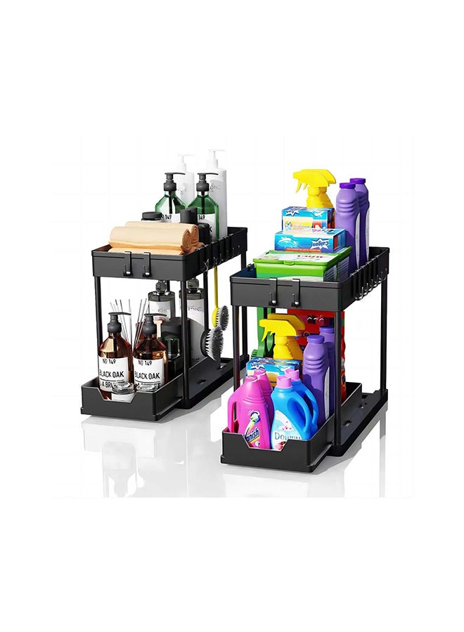 Noon East 2-Tier Under-Sink Organizer With Sliding Basket – 40 × 24 × 33.5 Cm Black Plastic Storage Rack For Kitchen & Bathroom - Image 5