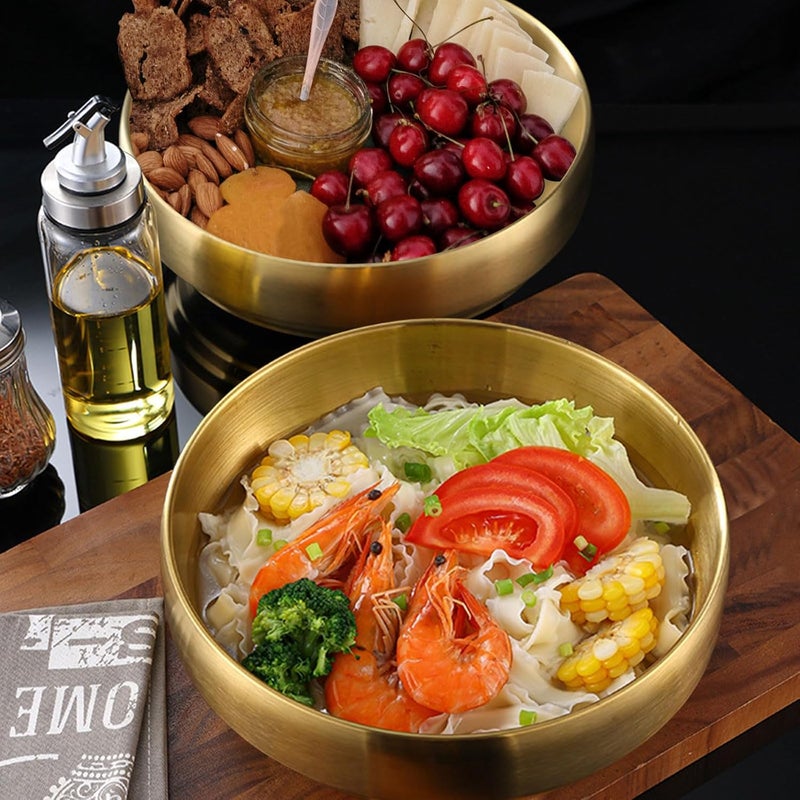 Roucerlin 9 Gold 304 Stainless Steel Soup Bowl 43oz Deep Mixing Bowl Double Walled Salad Container Durable Ramen Rice Noddle Insulated Sashimi Dish Serving for Home Restaurant Buffet BBQ - Image 5