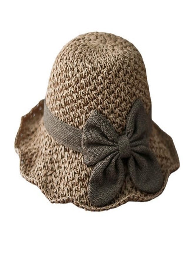 Clobeau Women Girls Wide Brim Floppy Straw Hats Beach Sun Hat Summer Cap with Bowknot UV Hat Sunhats Cloche Hat Strap Adjustable Khaki - Image 1