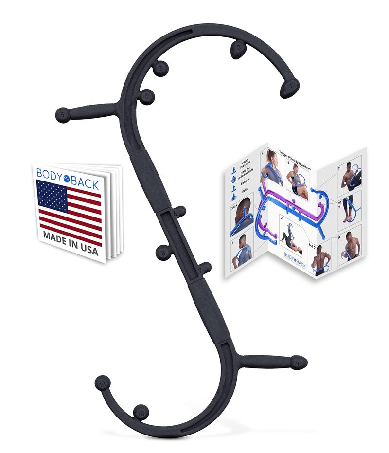 Body Back Buddy Elite â€“ USA Made â€“ Trigger Point Massage Tool, Shoulder Neck Back Handheld Self Massager, Manual Massage Cane, Hook, Muscle Knot Remover with Instructions, Patented (Black) - Image 1