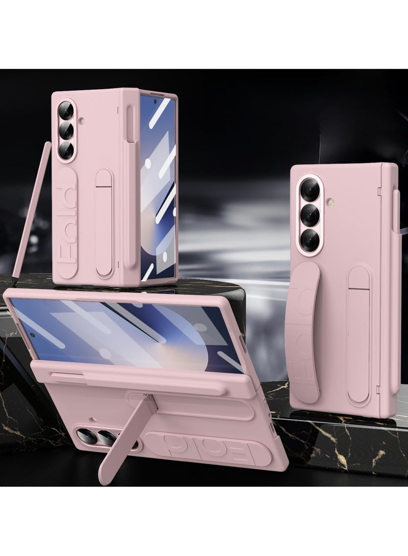 general Silicone Case Compatible with Samsung Galaxy Z Fold 7 Cover with Screen Front Film and Foldable Bracket, Anti Shock and Anti Fall Cover with Wristband/Pen Slot and Pen