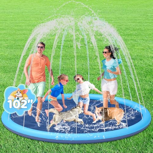 YSJILIDE Splash Pad for Kids and Dog YSJILIDE NonSlip Large Sprinkler Splash Play Mat 102 Sprinkler Pool for Outside Backyard Dog Pool - Image 1