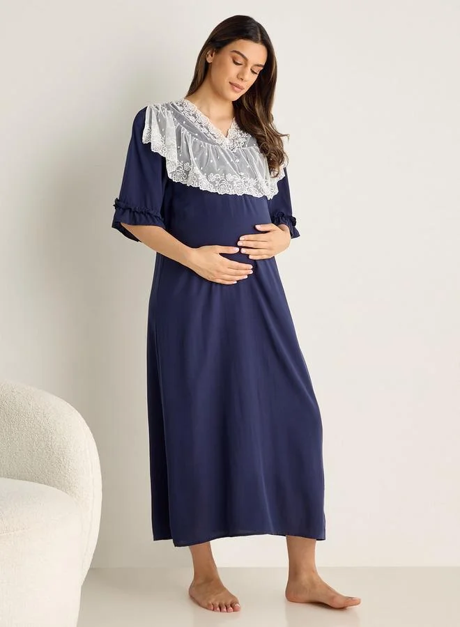 Splash FAV Lace Detail Maternity Night Gown with 3/4 Sleeves