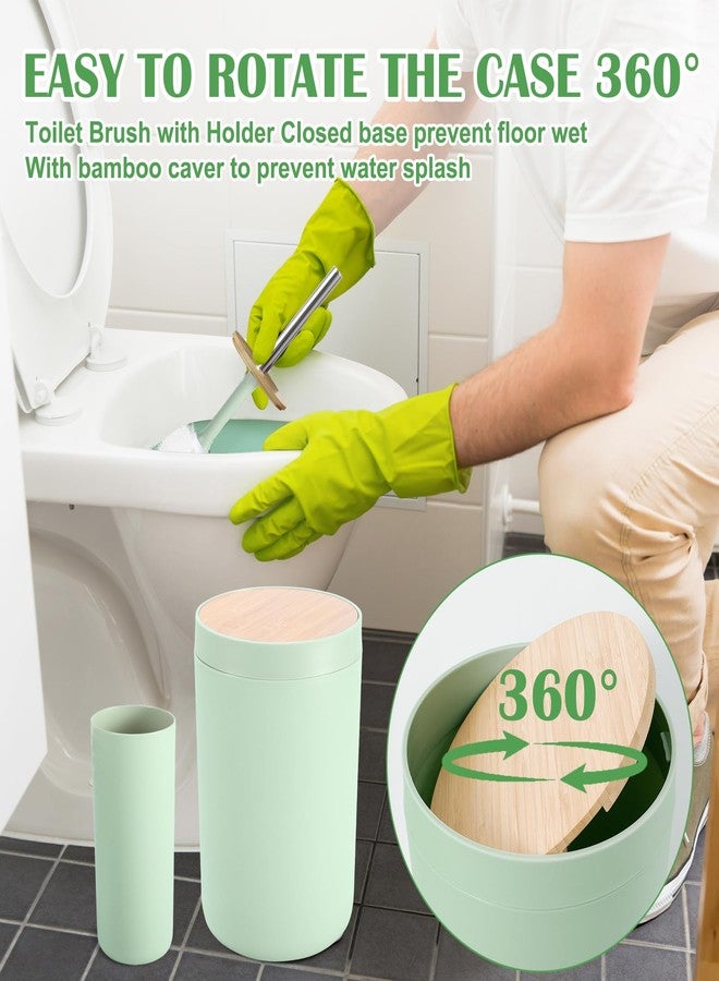 iMucci 9Pcs Pastel Green Bathroom Accessories Set - with Trash Can,Toilet Brush,Toothbrush Holder, Lotion Soap Dispenser, Soap Dish,Toothbrush Cup,Qtip Holder (Bamboo Cover) - Image 3