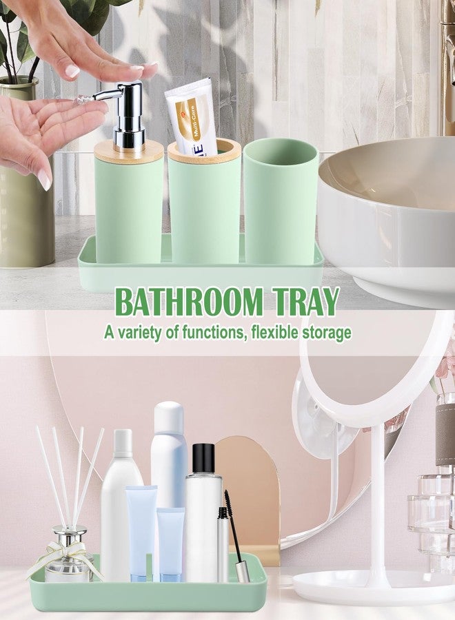 iMucci 9Pcs Pastel Green Bathroom Accessories Set - with Trash Can,Toilet Brush,Toothbrush Holder, Lotion Soap Dispenser, Soap Dish,Toothbrush Cup,Qtip Holder (Bamboo Cover) - Image 4