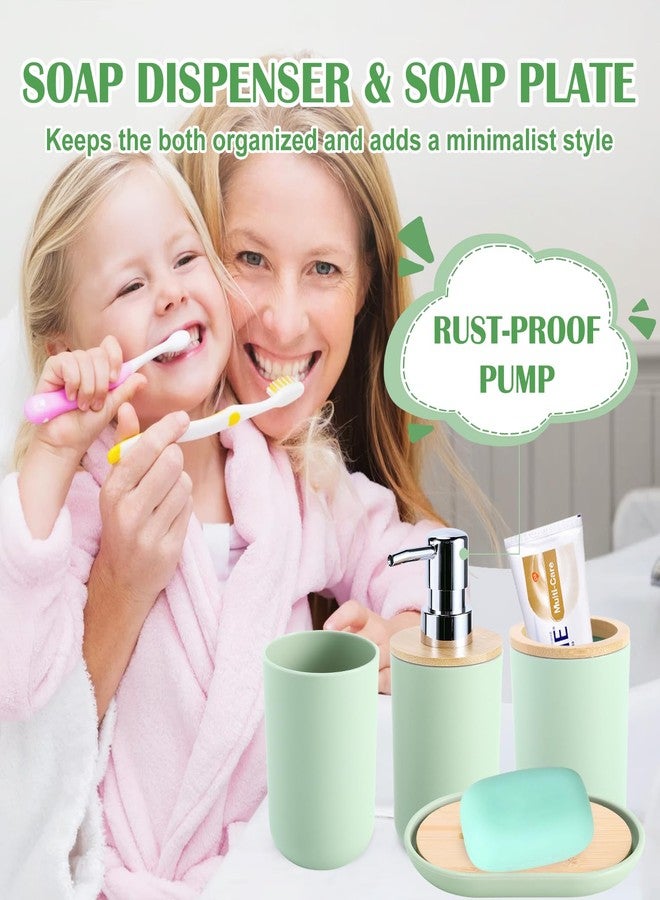 iMucci 9Pcs Pastel Green Bathroom Accessories Set - with Trash Can,Toilet Brush,Toothbrush Holder, Lotion Soap Dispenser, Soap Dish,Toothbrush Cup,Qtip Holder (Bamboo Cover) - Image 2