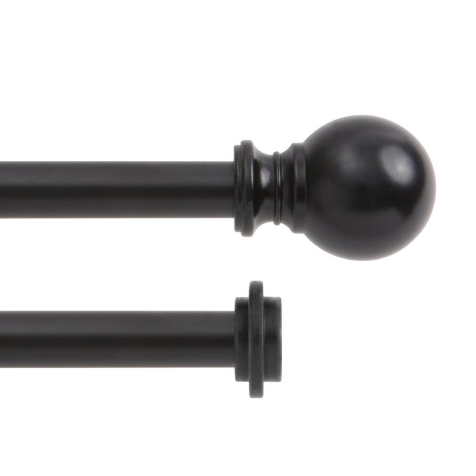 KN75917 Ball End Standard Decorative Window Double Curtain Rod 3666 Adjustable Length Matte Black Finish 58 Diameter Steel Tubes