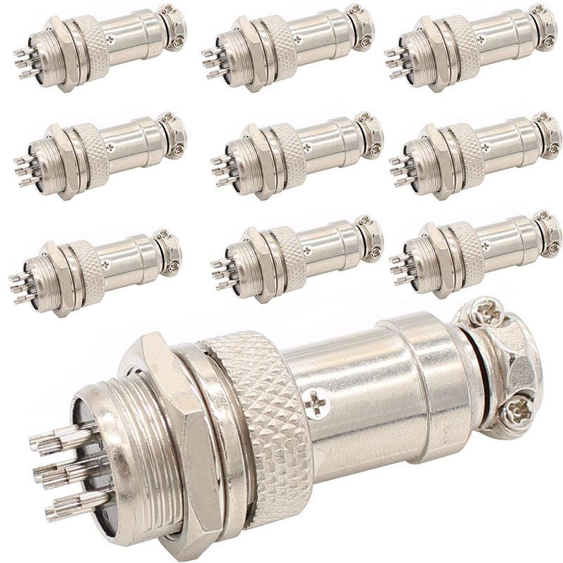 exgoofit Aviation Plug Connector 10 Pairs Male Female Panel Metal Wire Connector 16mm Socket (6 Pins 10-Pack) - Image 1