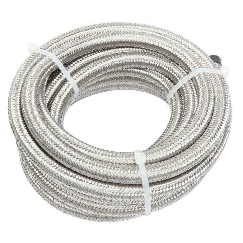 6AN 20Feet Stainless Steel Nylon Braided Fuel Line Hose Oil Gas Hose Oil Line Hose Silver
