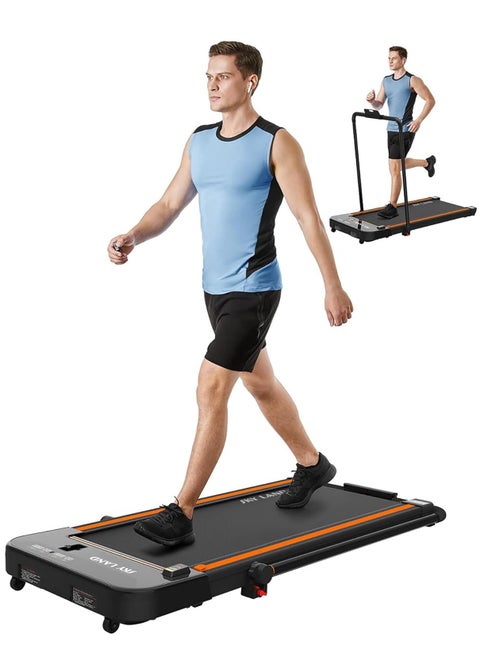 2-in-1 Under Desk Treadmill | Foldable 2.5 HP Walking Pad and Running Machine for Home and Office | Quiet Mini Treadmill with LED Display, Remote Control, and Space-Saving Design - EM-1294