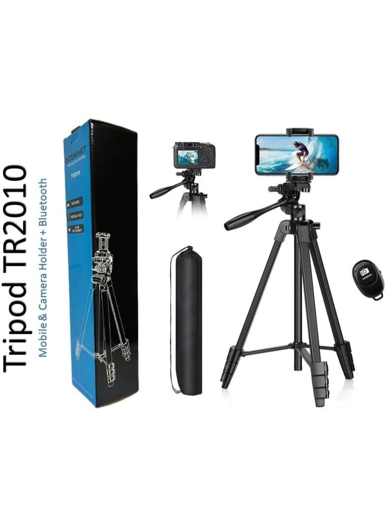 Gosmart TR2010 Tripod Stand with Bluetooth Remote, Adjustable Mobile & Camera Holder, Lightweight Portable Tripod for Smartphone, DSLR & Video Recording, Black