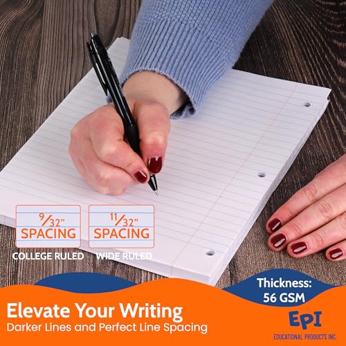EPI Filler Paper | College Ruled | Loose Leaf, 3-Hole Punched, 10.5 x 8 in, 150 Sheets | School, Office, Notes, Binder Refill - 6 Pack - Image 5