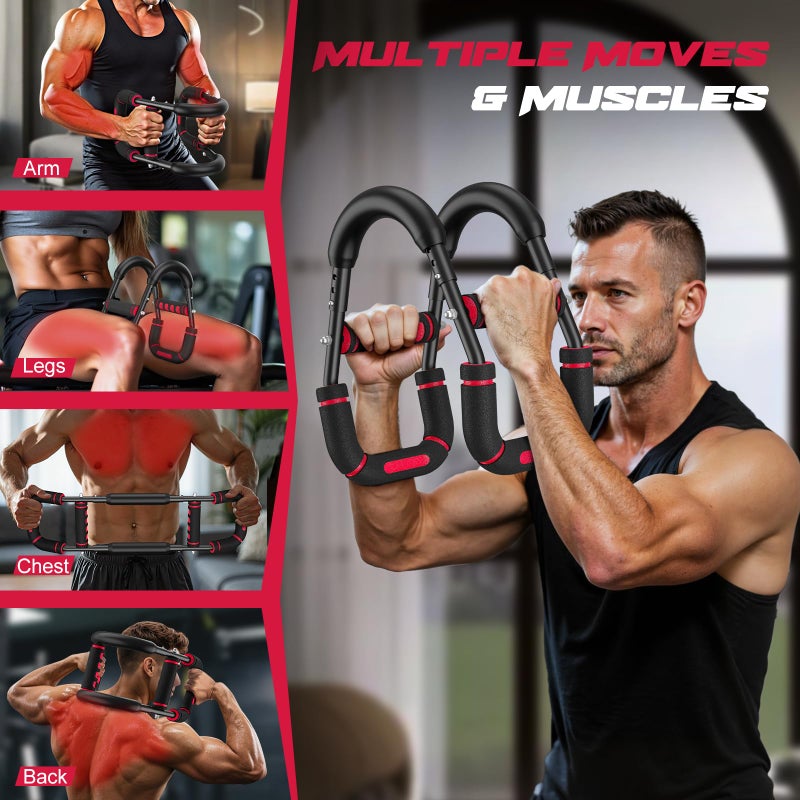 Vanlgs Twister Arm Trainer for Men, Chest Workout Equipment 5-Level Adjustable (40-130lb) with Ergonomic 27Â° Targets Biceps/Clip/Thigh, Portable Exerciser for Home Gym Travel Fitness, Red - Image 2