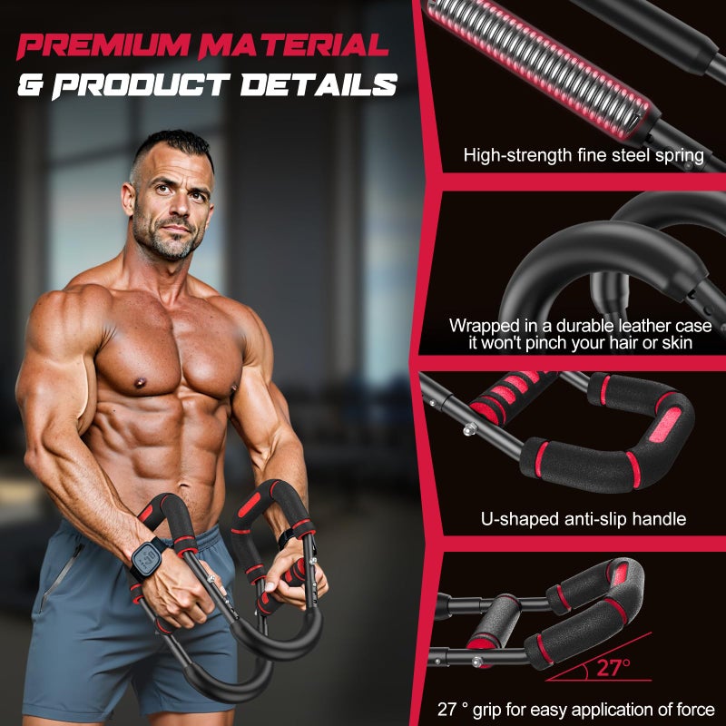 Vanlgs Twister Arm Trainer for Men, Chest Workout Equipment 5-Level Adjustable (40-130lb) with Ergonomic 27Â° Targets Biceps/Clip/Thigh, Portable Exerciser for Home Gym Travel Fitness, Red - Image 4