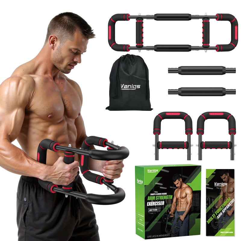 Vanlgs Twister Arm Trainer for Men, Chest Workout Equipment 5-Level Adjustable (40-130lb) with Ergonomic 27Â° Targets Biceps/Clip/Thigh, Portable Exerciser for Home Gym Travel Fitness, Red - Image 1