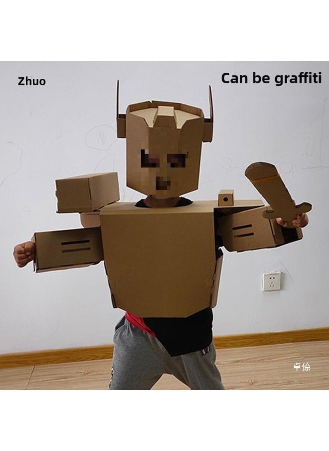 Generic - Robot Carton Handmade Paper Shell Airplane Carton Robot Clothes Handmade DIY Production Carton Wearable-Color:Corrugated Children's Gundam Helmet No. 1 Small - Image 1