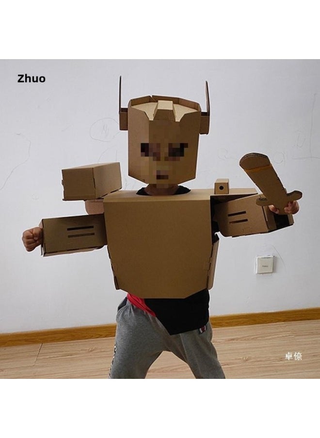 Generic - Robot Carton Handmade Paper Shell Airplane Carton Robot Clothes Handmade DIY Production Carton Wearable-Color:Corrugated Children's Gundam Helmet No. 1 Small - Image 1