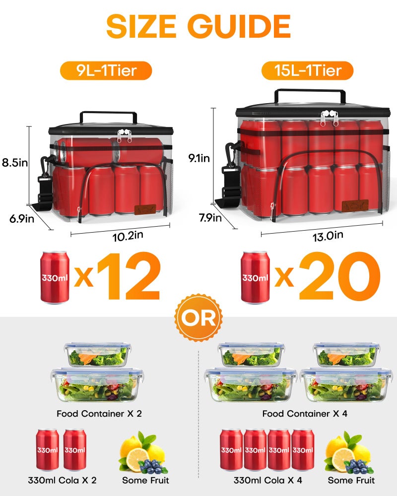 HOTOR Insulated Lunch Box for Men & Women - Leak-Proof Cooler Lunch Bag with 4 Pockets, Adjustable Strap, Ideal for Work, Picnic, Travel - Large, Black, 15.0"Ã—12.2"Ã—11.0" - Image 2