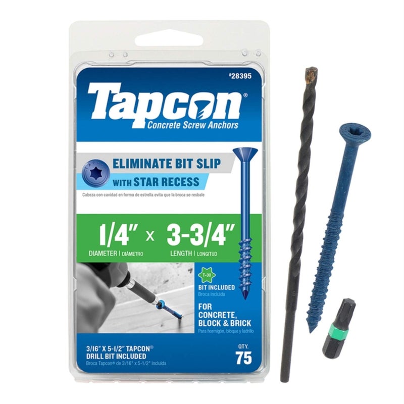 itw Tapcon 28395 14x334 Blue Star Drive Bugle Head Concrete Anchors 75Box