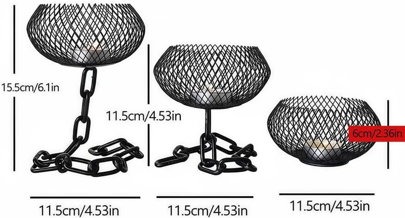 Outdoor Candle Holder Decor Set - Industrial Chain Candle Holder, Black Metal Lantern Stand (3 Pack) - Image 2