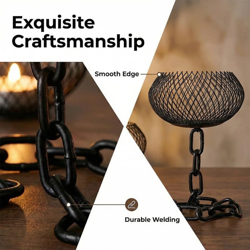 Outdoor Candle Holder Decor Set - Industrial Chain Candle Holder, Black Metal Lantern Stand (3 Pack) - Image 4