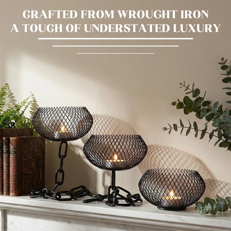 Outdoor Candle Holder Decor Set - Industrial Chain Candle Holder, Black Metal Lantern Stand (3 Pack) - Image 5