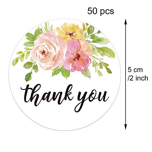 Mr.Mug Floral Thank You Stickers, 2 Inch Thank You Label Stickers, 50 Thank You Labels for Small Business Owners, Wedding, Birthday Party Favors, Thanks Envelope, Gift Box. - Image 3