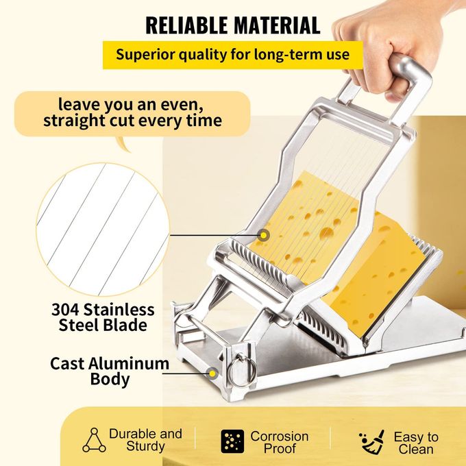 VEVOR Cheese Cutter With Wire 1 cm & 2 cm Cheeser Butter Cutting Blade Replaceable Cheese Slicer Wire, Aluminum Alloy Commercial Cheese Slicer with 304 Stainless Steel Wire Kitchen Cooking Baking Tool - Image 3