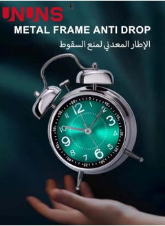 UNUNS Loud Alarm Clock for Heavy Sleepers Adults,Retro 4 Inch Silent Non-Ticking Quartz With Backlight,Twin Bell Analog Kids Alarm Clocks For Bedrooms Bedside Green  - Image 2