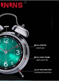 UNUNS Loud Alarm Clock for Heavy Sleepers Adults,Retro 4 Inch Silent Non-Ticking Quartz With Backlight,Twin Bell Analog Kids Alarm Clocks For Bedrooms Bedside Green  - Image 4