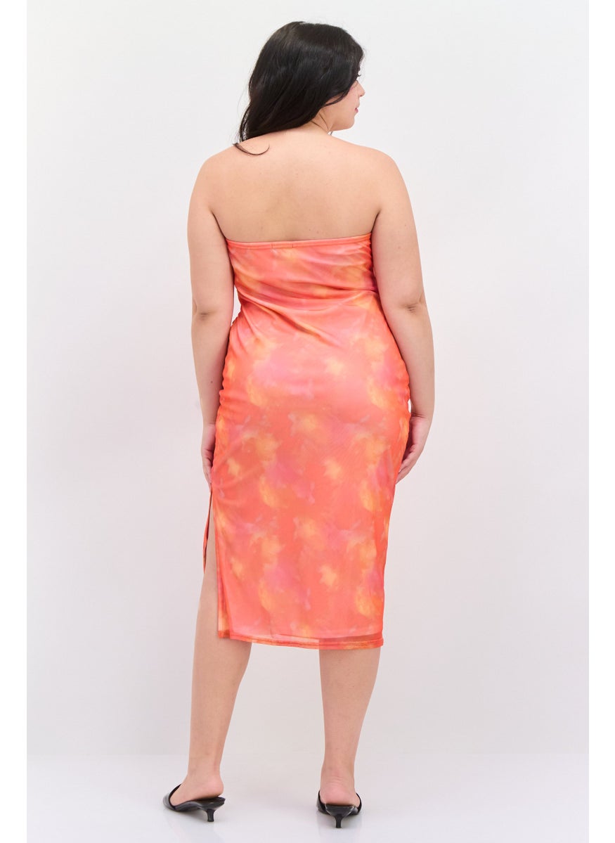 I SAW IT FIRST - Women Bandeau Mesh Midi Dress, Orange - Image 1