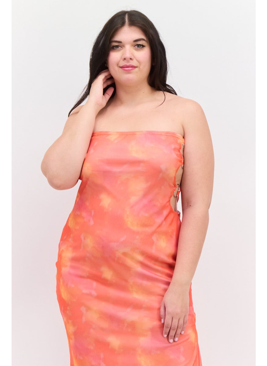 I SAW IT FIRST - Women Bandeau Mesh Midi Dress, Orange - Image 1