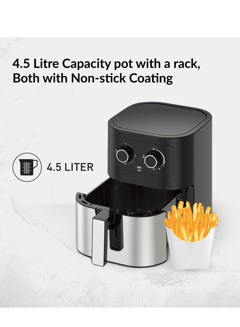 GEEPAS Air Fryer 4.5 L With 30 Min Timer| Pot With A Rack, Both With Non Stick Coating| Oil Free, Adjustable Time & Temperature| Vortex Air Frying Technology, Cooks 30% Faster 4.5 L 1600 W GAF37541 Black - Image 2