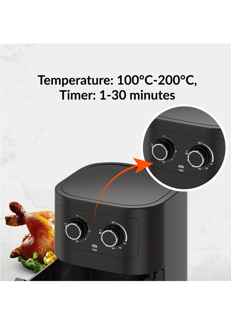 GEEPAS Air Fryer 4.5 L With 30 Min Timer| Pot With A Rack, Both With Non Stick Coating| Oil Free, Adjustable Time & Temperature| Vortex Air Frying Technology, Cooks 30% Faster 4.5 L 1600 W GAF37541 Black - Image 3