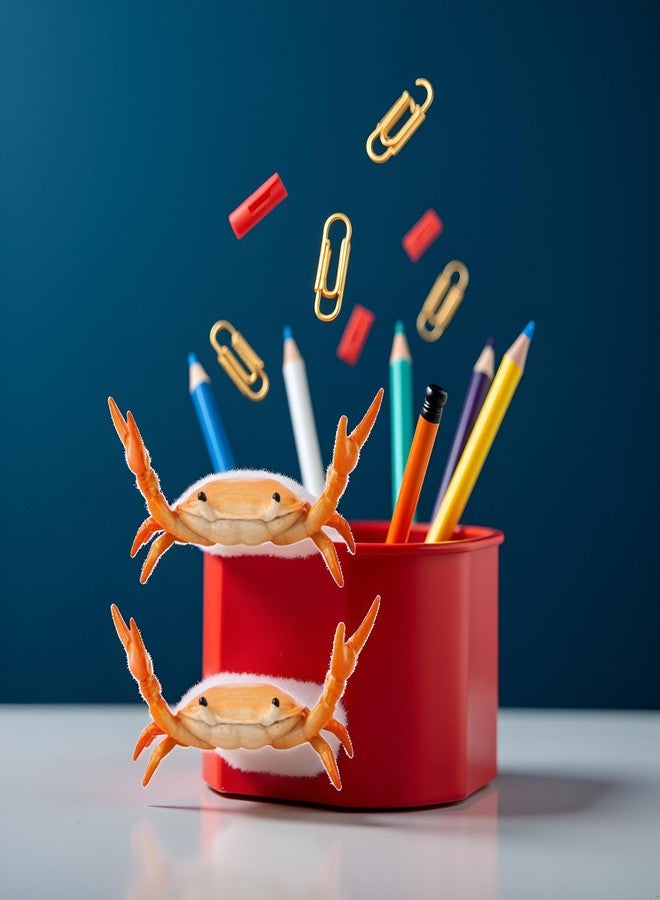 Tnyvm 2Pcs Red Creative Crab Pen Holder Weightlifting Crabs Pen Stand Storage Rack, Office Desktop Decoration, Pencil Holders Desk Supplies Holders and Dispensers, Desk Accessories and Workspace Organizers - Image 2