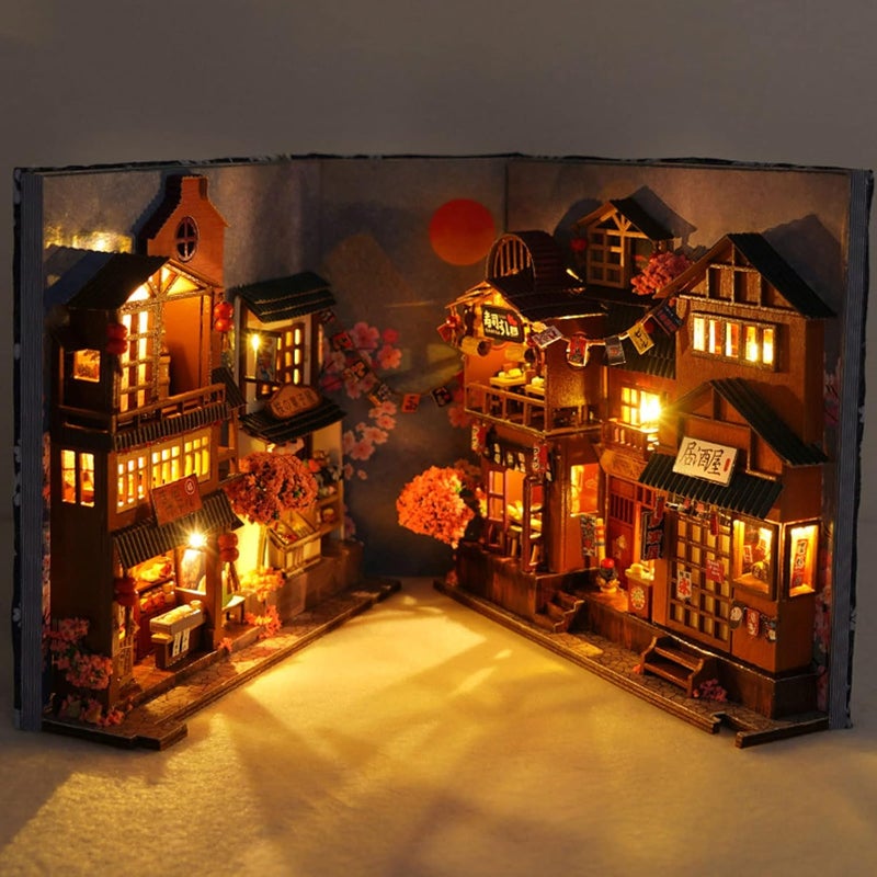Cuteefun DIY Book Nook Book Corner, DIY Miniature Dollhouse Kit with Furniture, Model Kits for Adults to Building, Build Your Own Craft House Model (Cherry Blossom Alley) - Image 5
