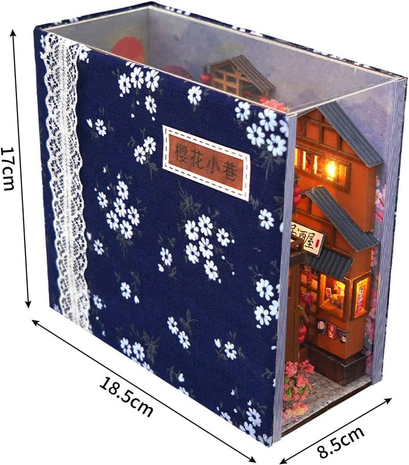 Cuteefun DIY Book Nook Book Corner, DIY Miniature Dollhouse Kit with Furniture, Model Kits for Adults to Building, Build Your Own Craft House Model (Cherry Blossom Alley) - Image 2