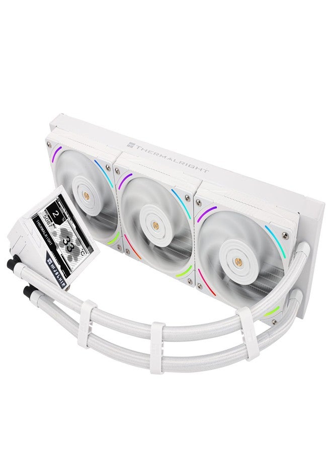 ثيرمالرايت مبرد مائي لوحدة المعالجة المركزية Thermalright Mjolnir Vision 360 ARGB أبيض، نظام تبريد مائي بثلاث مراوح PWM بسرعة 2000 دورة في الدقيقة، متوافق مع معالجات AM4/AM5 و Intel LGA1851/1700، شاشة LCD قابلة للفصل مغناطيسيًا بدقة 320 × 240 - Image 1