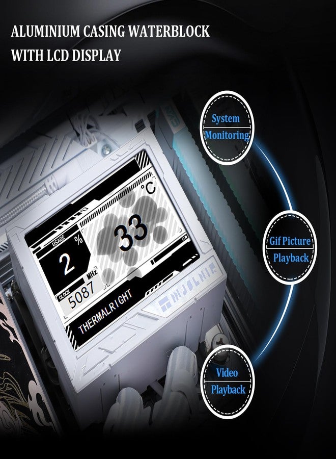 ثيرمالرايت مبرد مائي لوحدة المعالجة المركزية Thermalright Mjolnir Vision 360 ARGB أبيض، نظام تبريد مائي بثلاث مراوح PWM بسرعة 2000 دورة في الدقيقة، متوافق مع معالجات AM4/AM5 و Intel LGA1851/1700، شاشة LCD قابلة للفصل مغناطيسيًا بدقة 320 × 240 - Image 5
