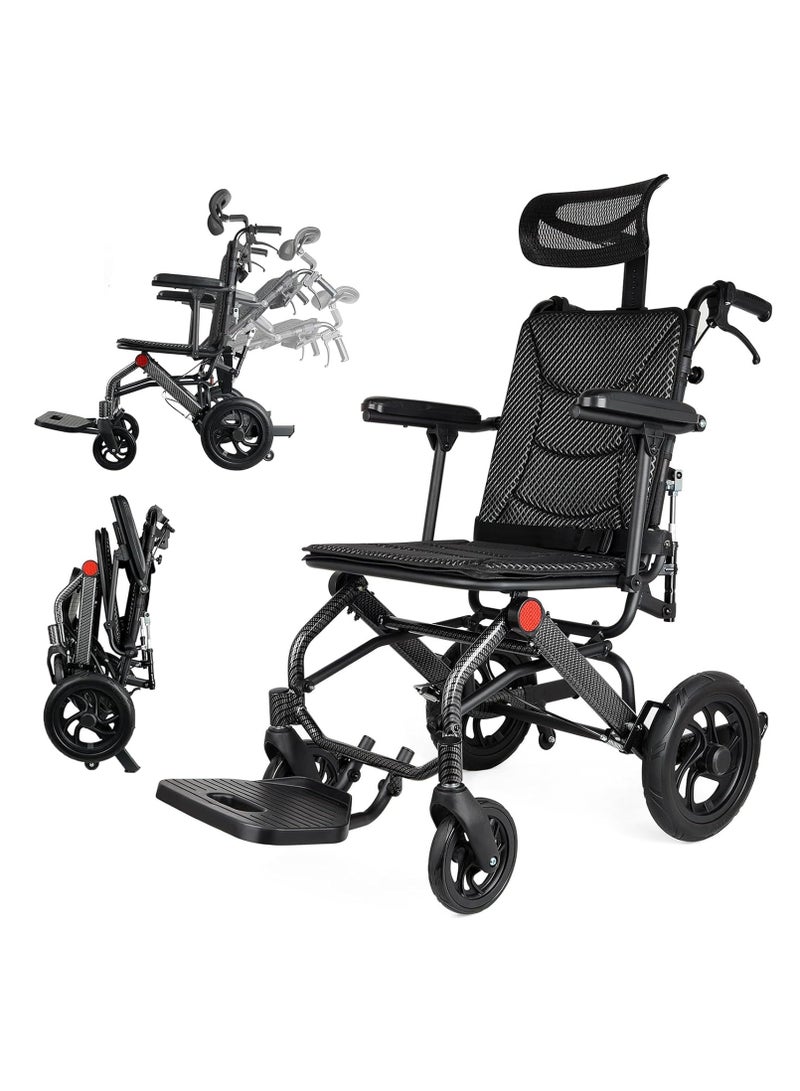 كرسي متحرك خفيف الوزن مصنوع من الألومنيوم وقابل للإمالة يدويًا للبالغين وكبار السن، بسعة 220 رطلاً، كرسي متحرك قابل للطي - Image 1