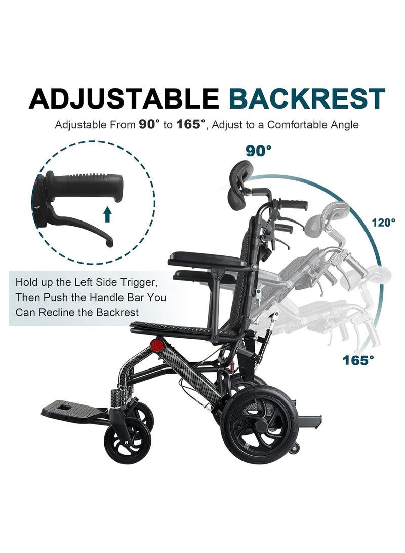 كرسي متحرك خفيف الوزن مصنوع من الألومنيوم وقابل للإمالة يدويًا للبالغين وكبار السن، بسعة 220 رطلاً، كرسي متحرك قابل للطي - Image 2