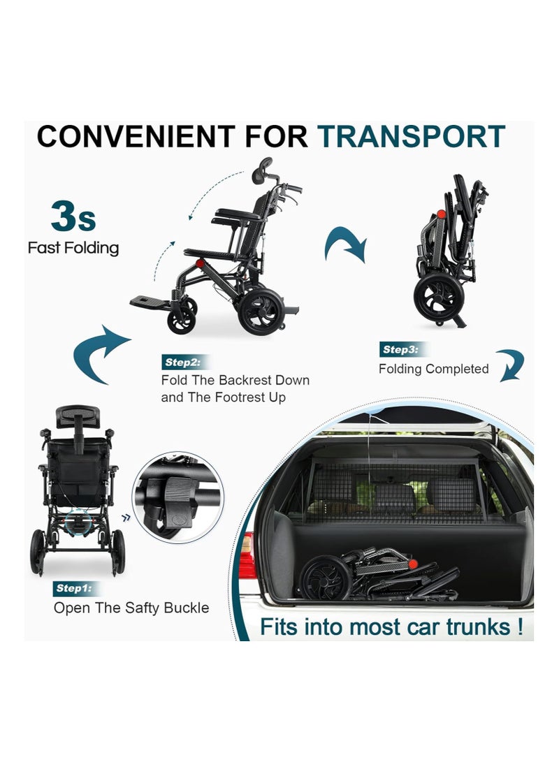 كرسي متحرك خفيف الوزن مصنوع من الألومنيوم وقابل للإمالة يدويًا للبالغين وكبار السن، بسعة 220 رطلاً، كرسي متحرك قابل للطي - Image 4