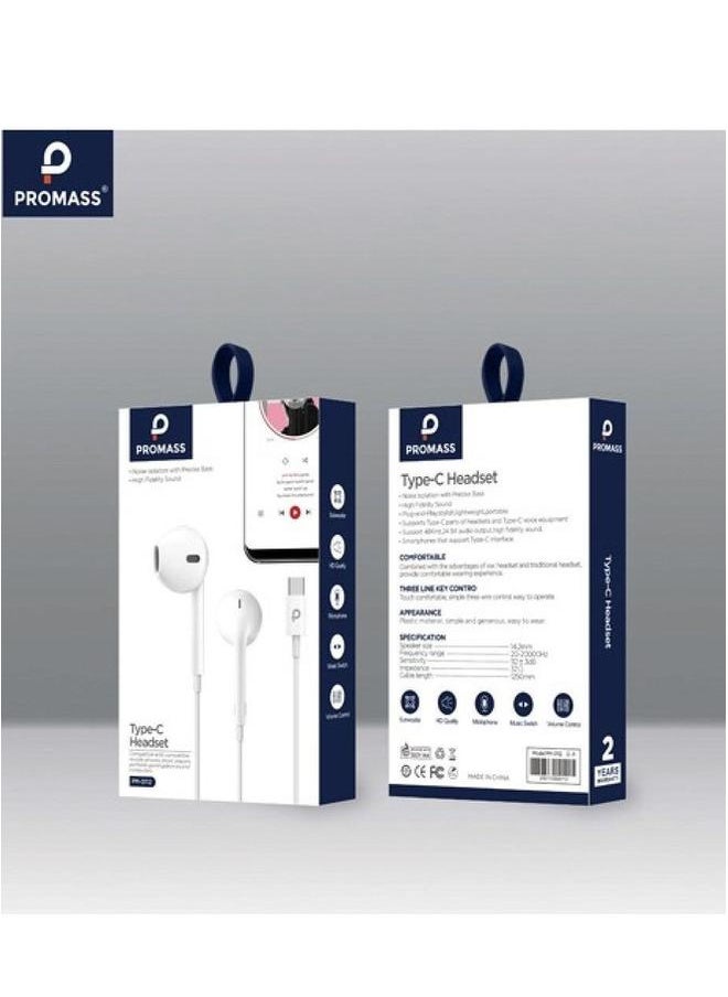 PROMASS Original Wired Headphone From Promass Type C White Color  - Image 2