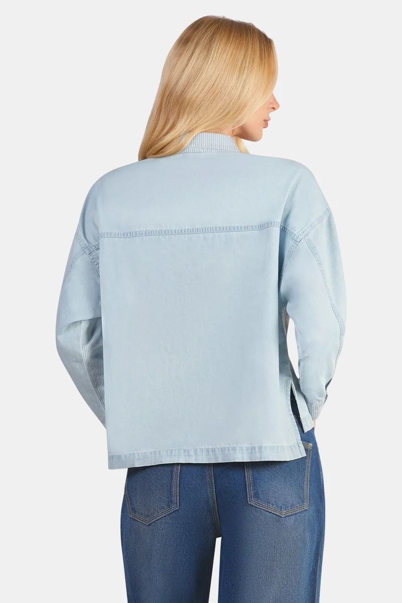 Virgio  Solid Cotton Denim Mix Dolman Shirt for Women for Women | Best Price UAE