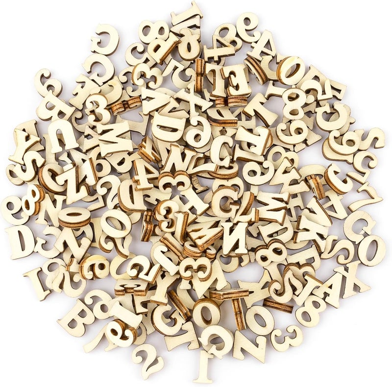 AUEAR , 200 Pack Mini Wooden Random Alphabet Letters Numbers Craft for DIY Wedding Party Displays Decoration 15 mm - Image 1