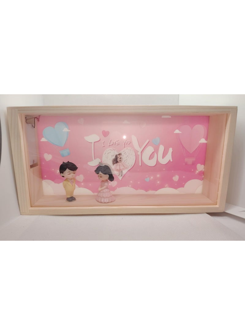 برواز صندوق  اطار ظل خشبي بإضاءة LED مع زوجين وإطار صورة - ثلاثي الأبعاد هدية عيد الحب