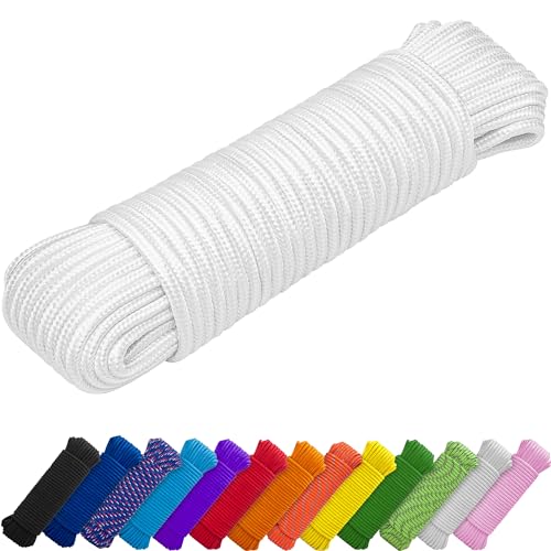 TECEUM Clothes Line & Flag Pole Rope – 1/4” & 3/8” – 90 FT | 150 FT – Strong All-Purpose Utility Rope – Camping, Crafting, Indoor & Outdoor – Polypropylene Nylon Lightweight Diamond Braided Cord White - Image 1