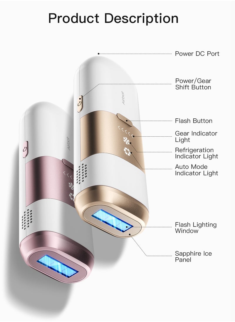 آيربوت جهاز إزالة الشعر بالليزر Airbot Aria Opal بتقنية التبريد الجليدي IPL، جهاز إزالة الشعر، جهاز إزالة الشعر باللون الوردي الذهبي  - Image 4