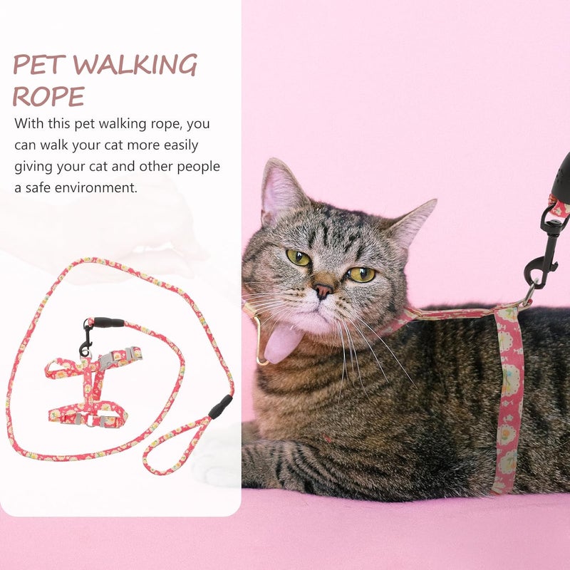 Adjustable Cat Harness and Leash Set Small Escape-Proof Soft Vest with Chest Strap Pink Cherry for Outdoor Walking Kitten and Cat - Image 4